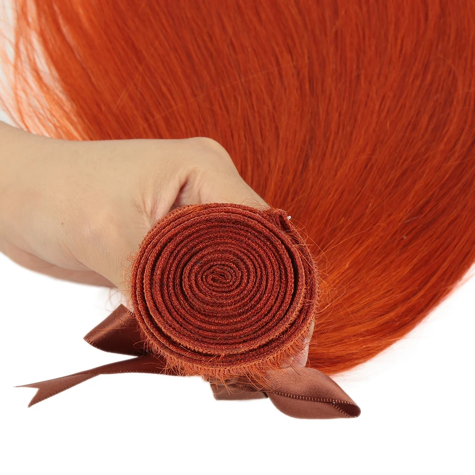 Sleek Straight Human Hair Bundles 30 Inch Ginger Orange Remy Brazilian Hair Extensions Blonde Colored Single Bundles