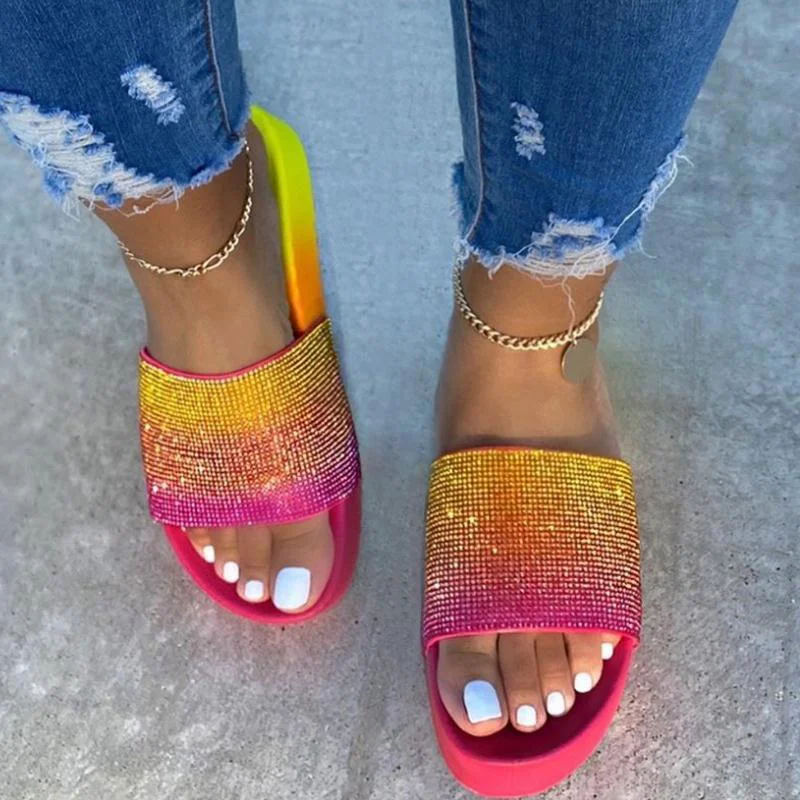 Women Bling Slippers Summer Woman Rainbow Shoes Women