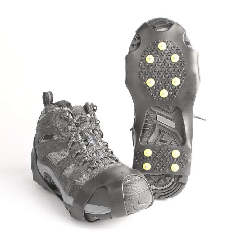 Прочные шипованные бахилы с нежной текстурой, противоскользящие туфли для ледяного альпинизма, 10 заклепок, зажимы для обуви с шипами
