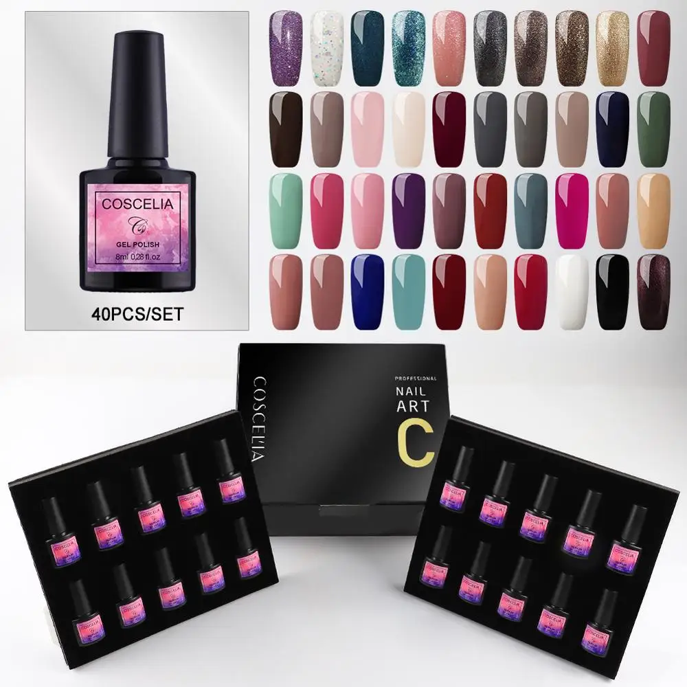  COSCELIA 40pcs/set Gel Nail Polish Set Nail Art Set For Gel Varnish 40 Colors For Nail Art Manicure