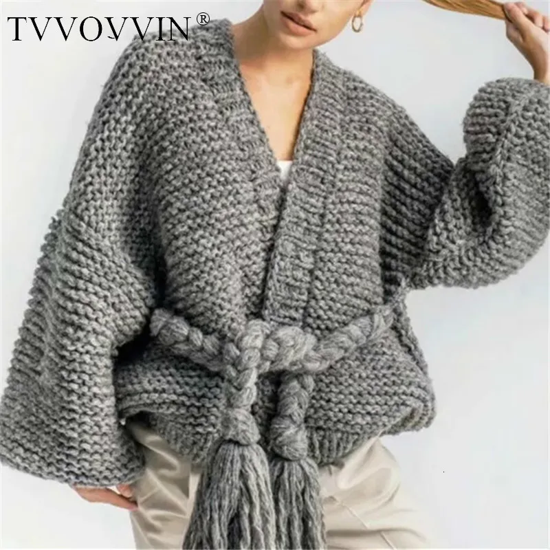 TVVOVVIN,, Новое поступление, v-образный вырез, кисточка, пояс, свитер, длинный рукав, женский трикотаж, Европейский свитер, Mujer Q786