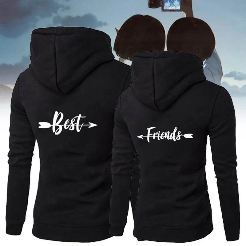 BFF толстовки для женщин осень зима длинный рукав толстовка сзади печать женские толстовки лучшие друзья буквы повседневные пальто