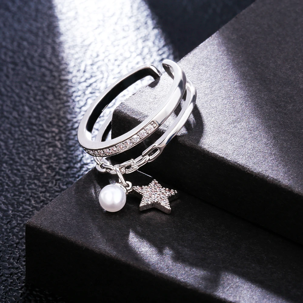 Gold Rings Fashion Rings Fashion Ring Finger Rings Metal Rings Pearl Finger Ring Gold Silver Color Ring For Women Classic Adjustable Size Plus Imitation Pearl CZ Star Pendant Elegant Jewelry Accessories