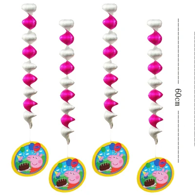 Hanging ornament Набор флагов со Свинкой Пеппой на день рождения, Аниме фигурки, Мультяшные вечерние украшения, принадлежности для мероприятий, детских подарков на день рождения P05 - Цвет: Hanging ornament