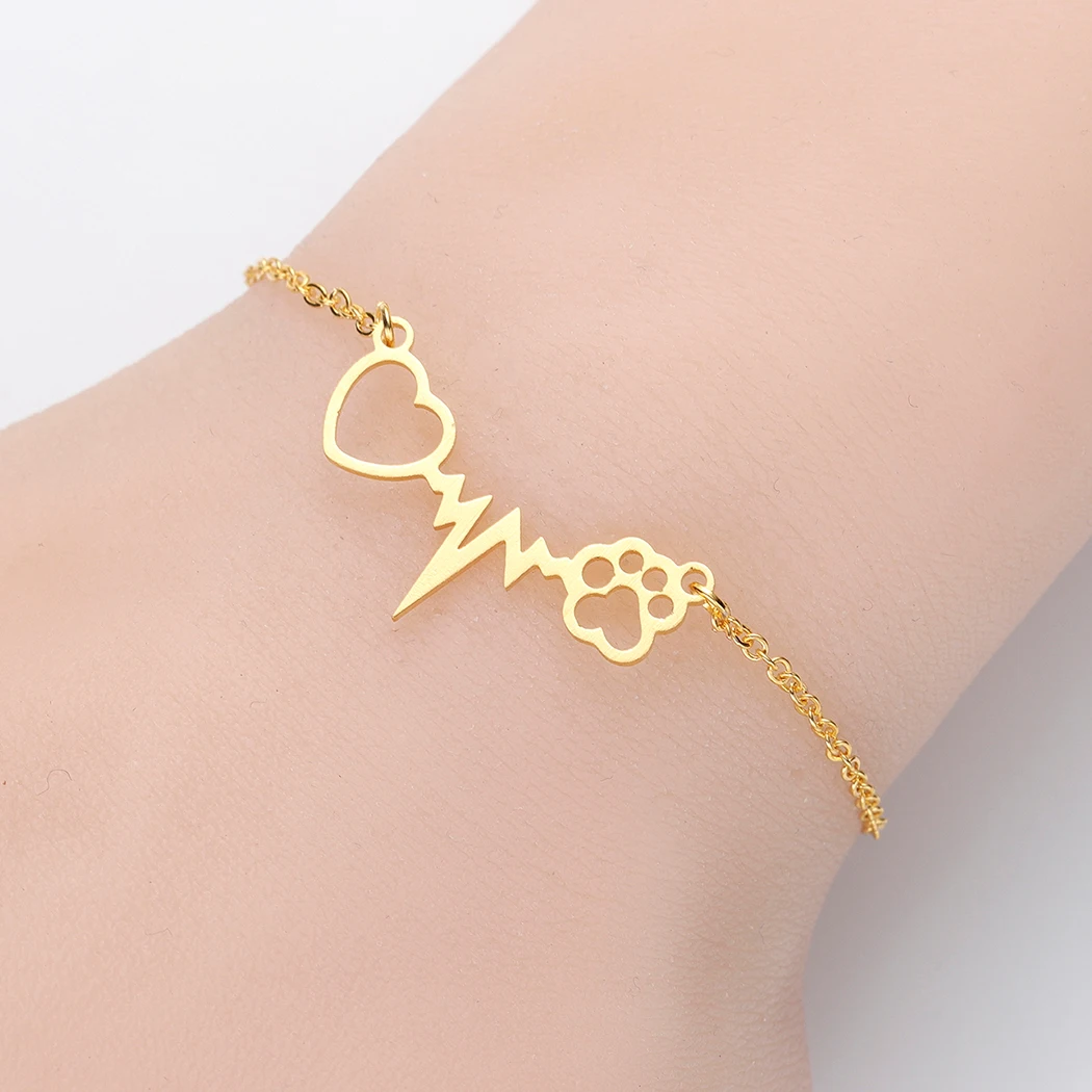 Kinitial New Heartbeat Dog Cat Paw Bracelets for Women Wrist