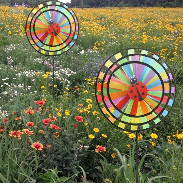 Colorful Rainbow Triple Wheel Wind Spinner Windmill Garden Yard Outdoor Decor 1