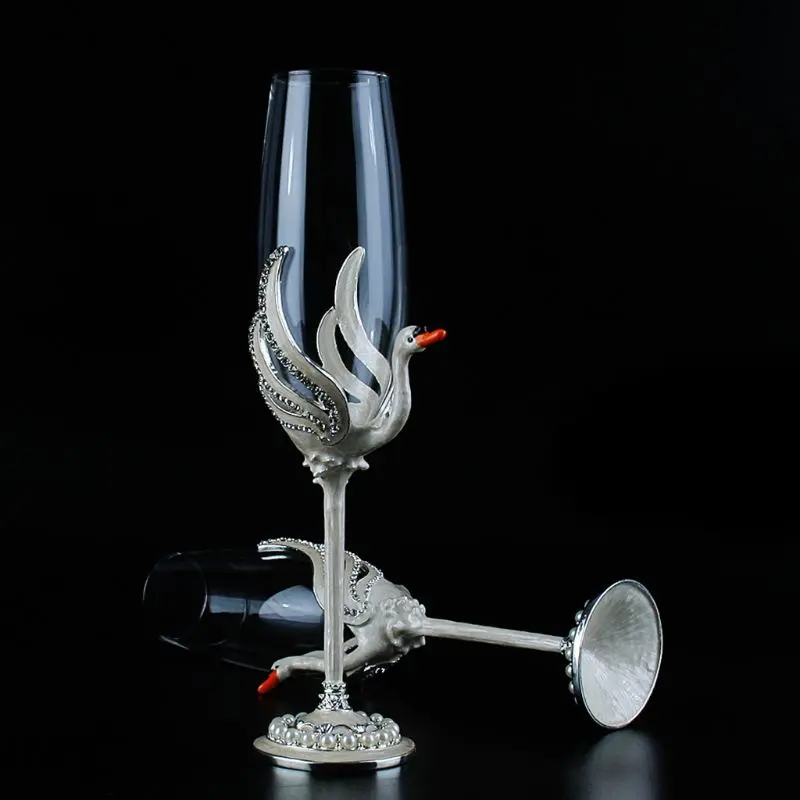 

Champagne Toasting Flutes Cup Wedding Accessories With Gift Box, Swan , Set of 2 72XF