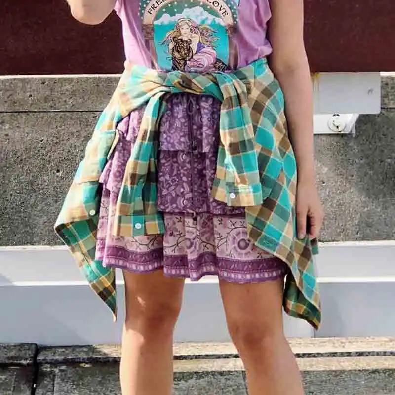 Boho Inspird Mulberry Цветочная мини-юбка эластичная талия шнурок веревка многоярусная юбка с оборками Женская Новинка Бохо юбка шикарная faldas