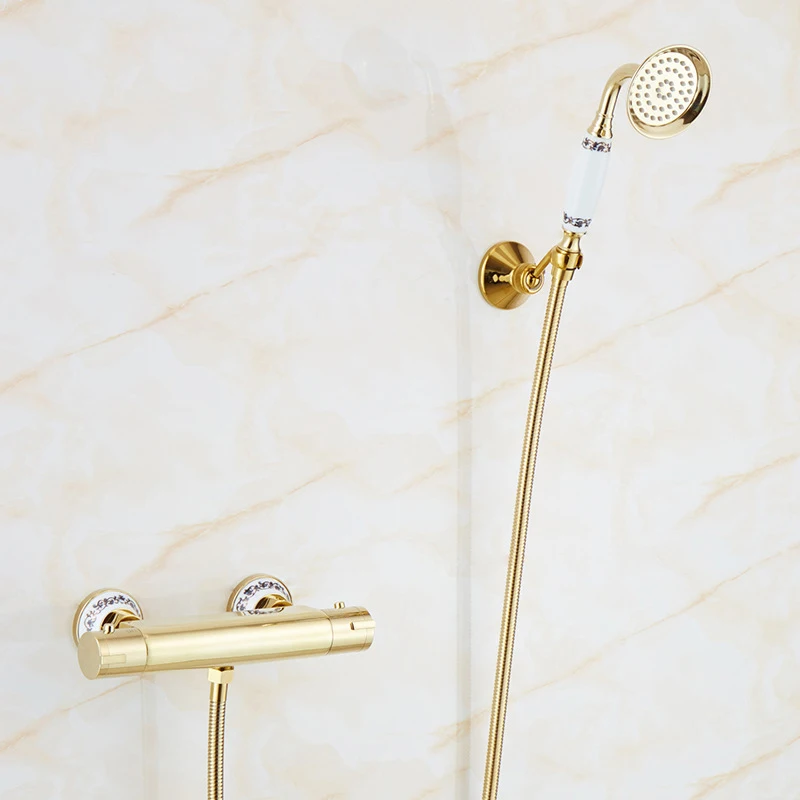 bathtub faucet set 2 Термостатический смеситель для душа в ванной комнате набор золотой Латунный Ванная Ванна душевой кран душевая головка настенный смеситель краны - Цвет: bathtub faucet set 2