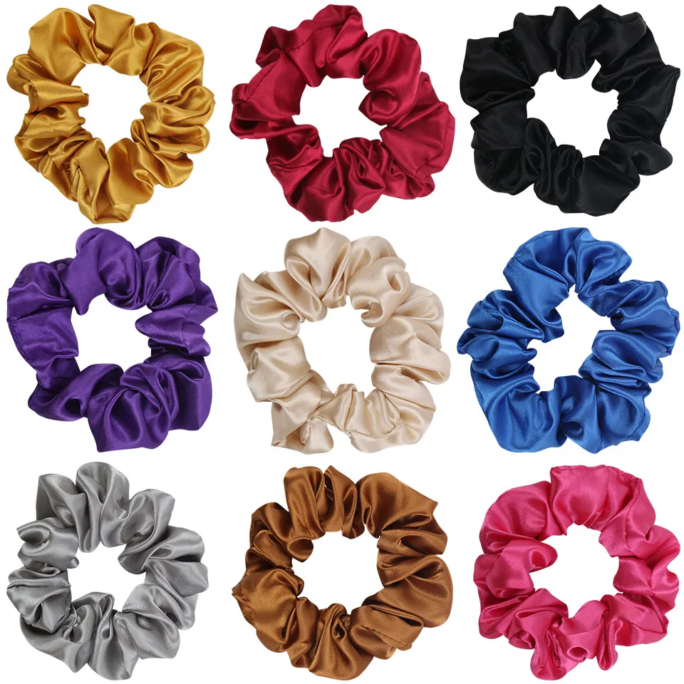Customize allover soft material popular hair scrunchies silk elastic bobble hair ties colorful scrunchies