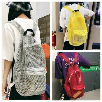 

Backpack With Padded Shoulder Straps Durable Lightweight See-Through Net Shoulder Pack Gym Swimming School Beach Travel Outdoo