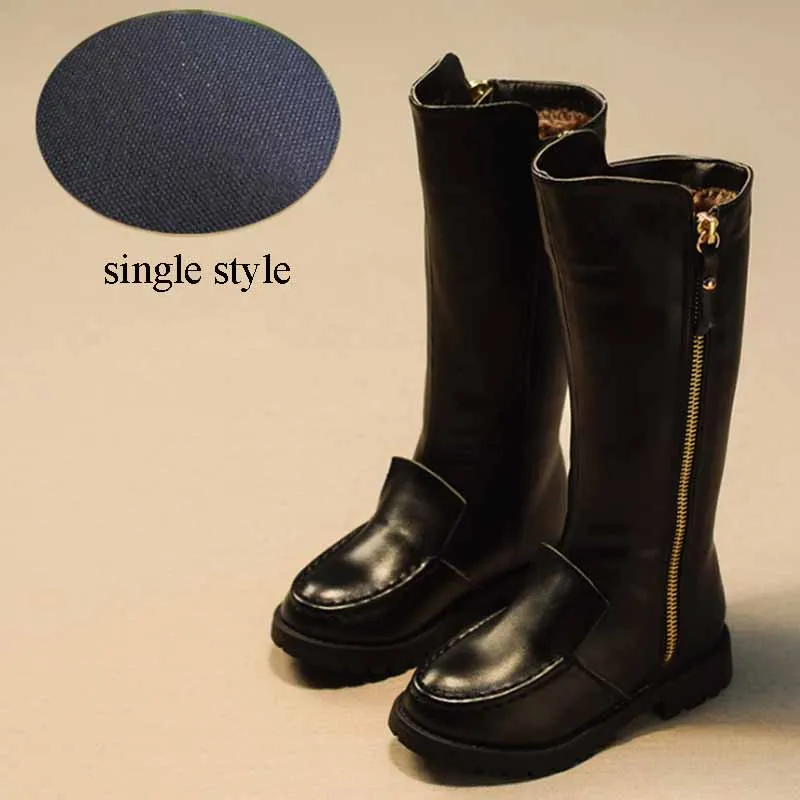 Genuine Leather Upper Boots,Princess Fashion Children Warm Boots,Parent-child Winter High Martin Boots - Цвет: black single
