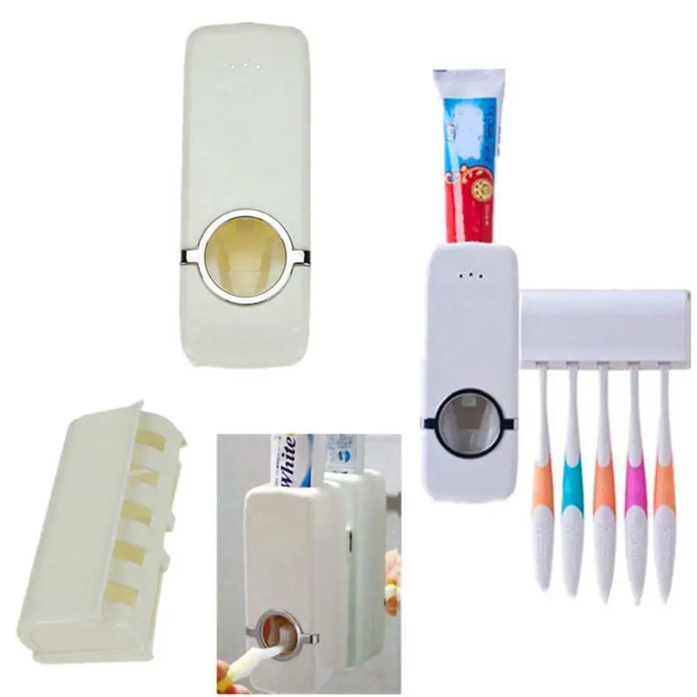 

Auto Automatic Toothpaste Dispenser 5Pcs Toothbrush Holder Tools Set Wall Mount Stand Bathroom Accessories
