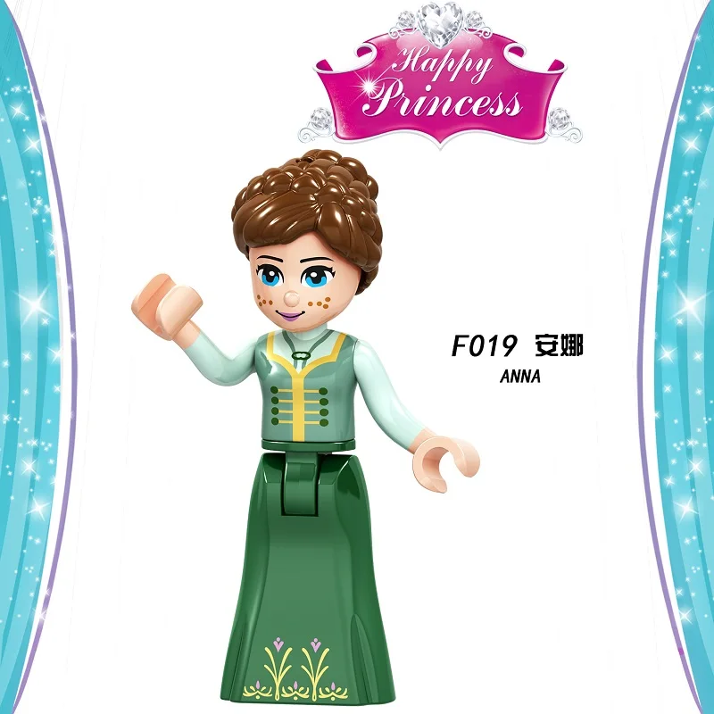 F019 20Pcs No Box 20 шт.,, строительные блоки, принцесса, королева, Эльза, шнеевитчен, фигурки героев мультфильмов, кирпичи для игрушек, Детские F002-F025 - Цвет: F019 20Pcs No Box