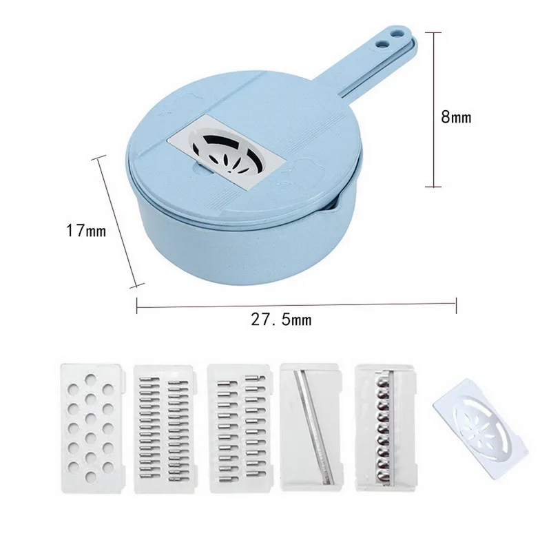 27.5x17x8cm blue Стиль 9в1 многофункциональный легкий измельчитель для еды терка для моркови картофеля ручной резак для лука легкий измельчитель для еды ножи для резки ломтиками, кухонные инструменты - Цвет: 27.5x17x8cm blue
