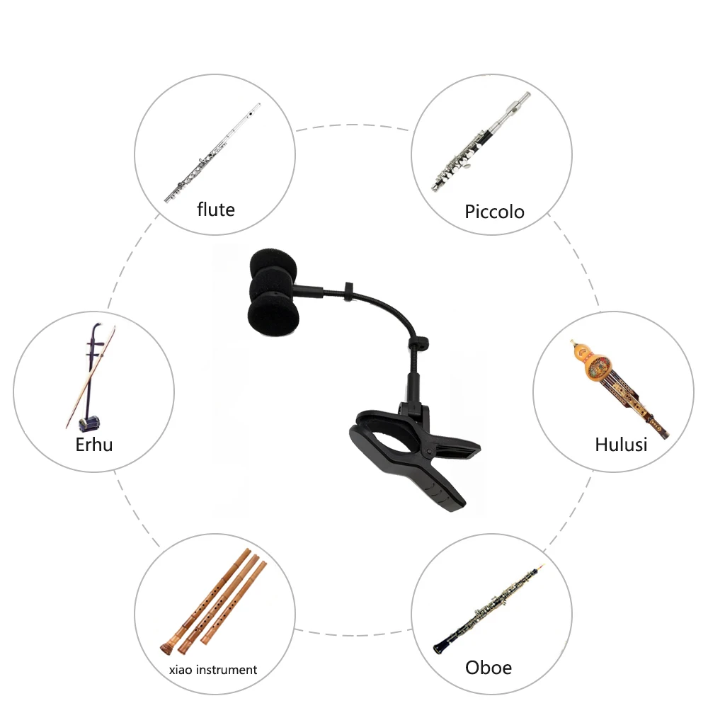 Flute Microphone Brackets Mic Clip on Flute Oboe Piccolo Hulusi erhu Xiao Drum Musical Instrument Rack Mount Shell only NO Cable mics
