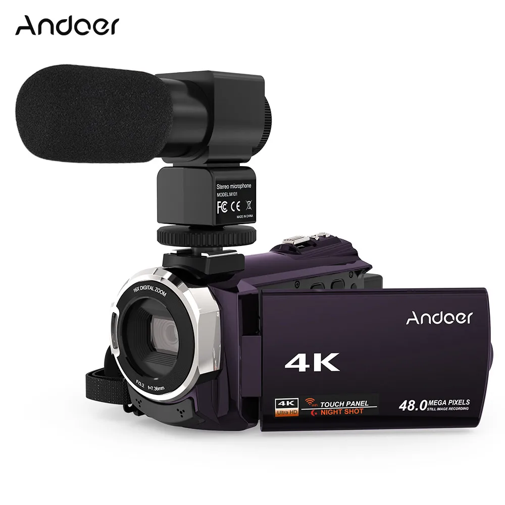 Andoer 4K 1080P 48MP WiFi цифровая видеокамера регистратор с внешним микрофоном сенсорный экран ИК инфракрасный - Цвет: Coffee Color