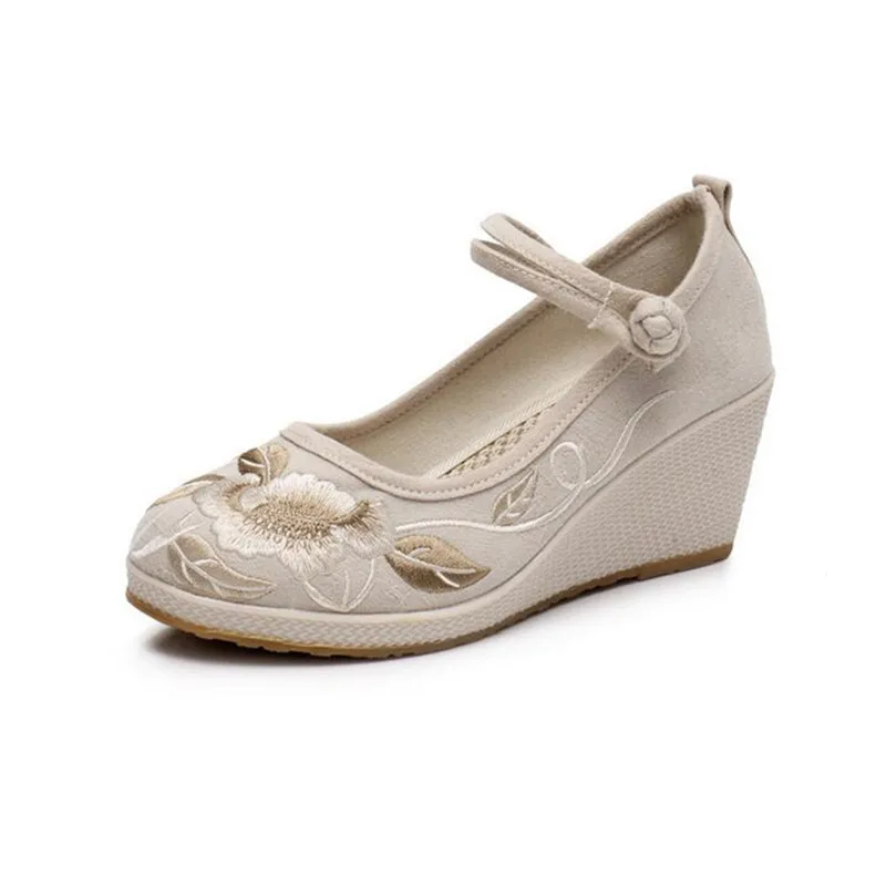 

Canvas Shoes Platform Women Ethnic Style Embroidery Flower Wedges Shoes for Women High Heels Casuales Fashion Platform Loafer