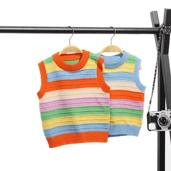 

rainbow knit vest age for 9m - 3 years baby boys girls colorful sleeveless tops 2020 autumn winter children clothes casual vests