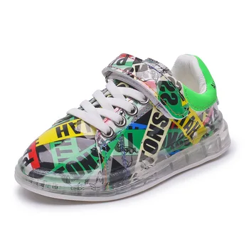 

Colorful graffiti style boy girl children sneakers 2020 autumn new full palm Air cushion board shoes kids soft sole casual shoes