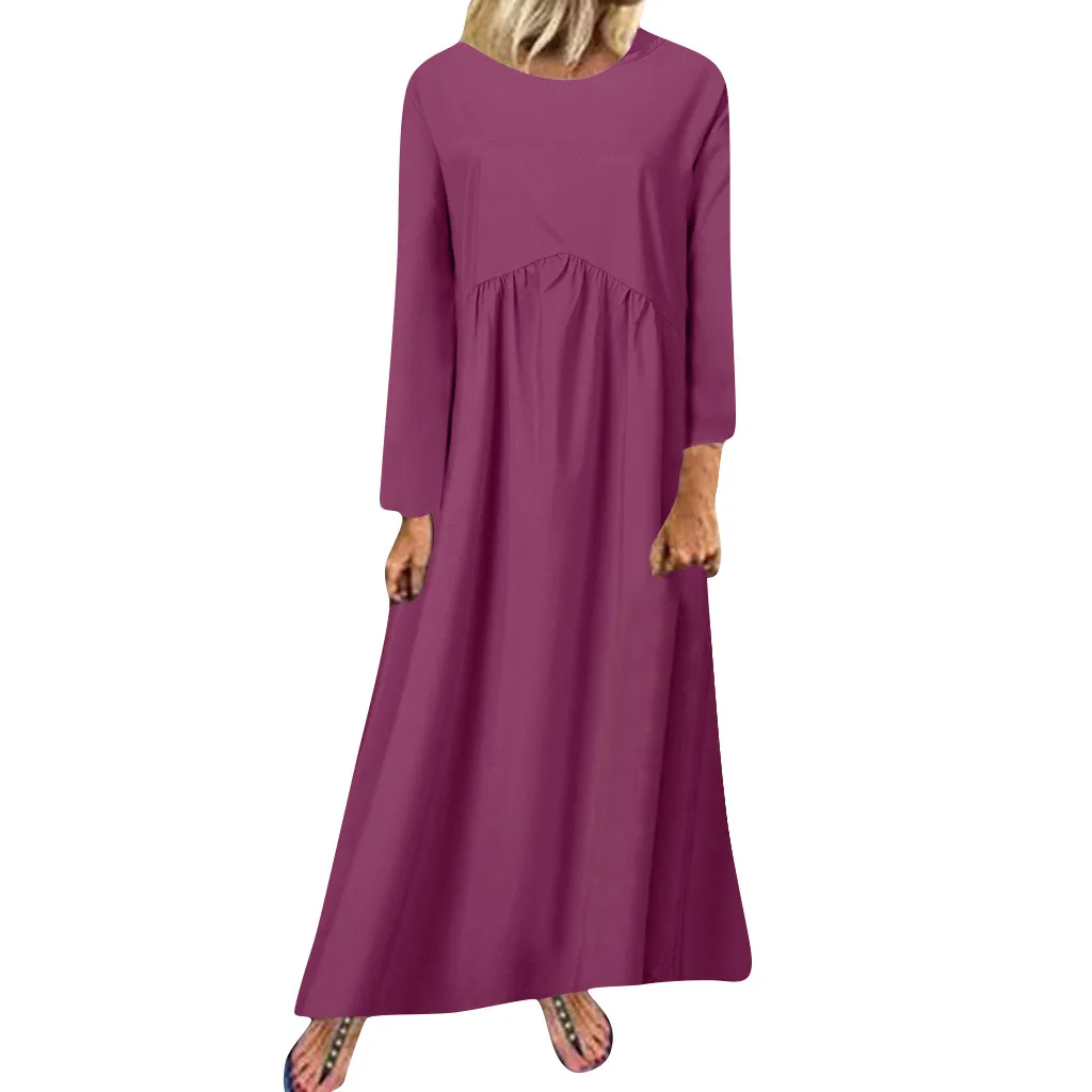 

JAYCOSIN 2019 Autumn New Plus Size New Women Fashion Elegant Long Sleeve O-neck Solid Color Maxi Casual Dress Female Vestidos