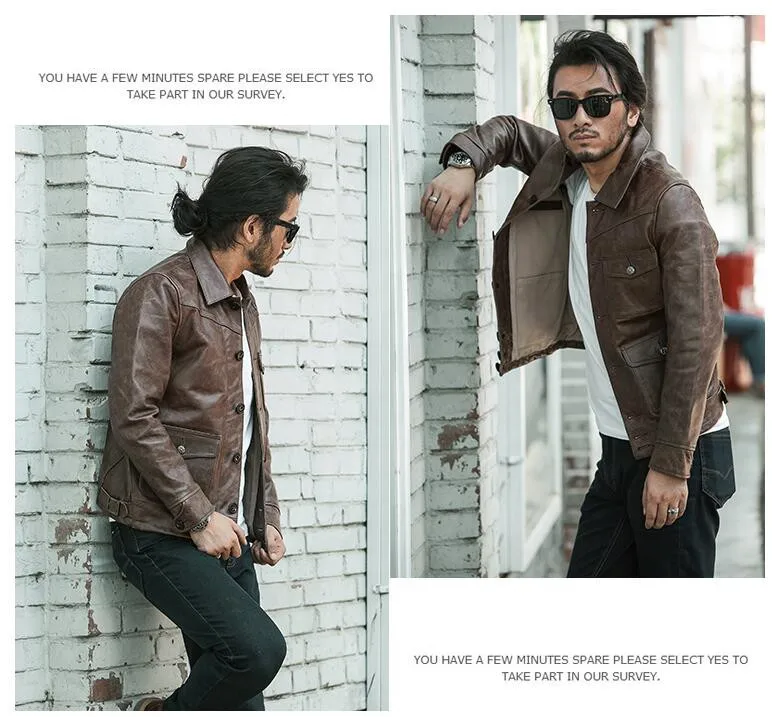Flash Deal 2019 Dark Brown Men Japan Style Short Casual Leather Jacket Plus Size 3XL Genuine Cowhide Autumn Slim Leather COat FREE SHIPPING 3