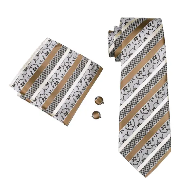DiBanGu Designer Mens cravatta a righe floreale Paisley cravatta di seta tasca quadrata gemelli collo cravatta anello Set abito matrimonio affari 4