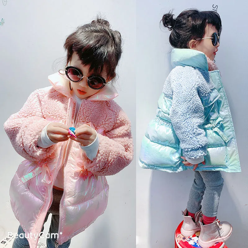 Детская зимняя куртка для маленьких девочек; детские розовые парки; зимние пальто и верхняя одежда для девочек; синие парки; лоскутные шерстяные куртки