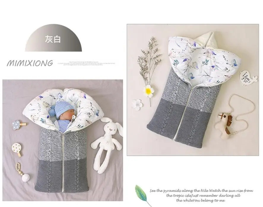 Winter knit baby blanket toddler baby swaddling sleeping blanket newborn envelope swaddle thick zipper anti-kick sleeping bag