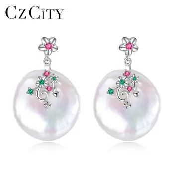 

CZCITY Vintage Big Drop Earrings for Women Dating 925 Sterling Silver Fine Brincos Colorful Natural Pearls Flower Jewelry FE0138