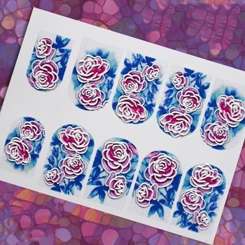 

1Pc #2 3D nail decal Floral nail water transfer Rose nail sticker Nail wraps 3 d nail slide nail slider Сharms, 25 styles ,YT54