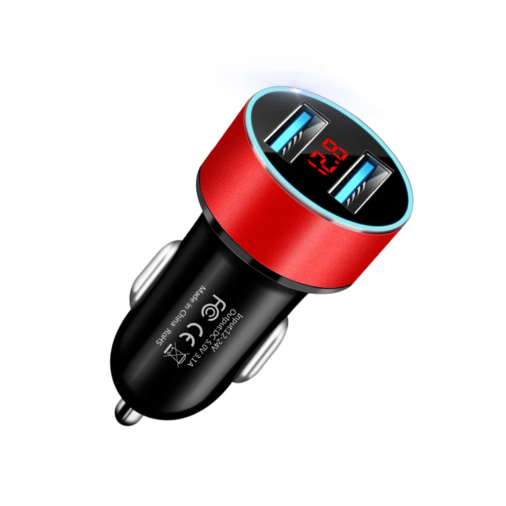 3.1A двойной USB Автомобильное зарядное устройство ЖК-дисплей измеритель напряжения 12-24 В синий светодиодный прикуриватель адаптер питания для быстрой зарядки - Название цвета: 3.1A Red