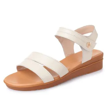 

Best Selling 2020 Summer New Soft Genuine Leather Sandals Fashion Casual Sandals Flat Wedge Sandals Large Size 43 Women Sandals
