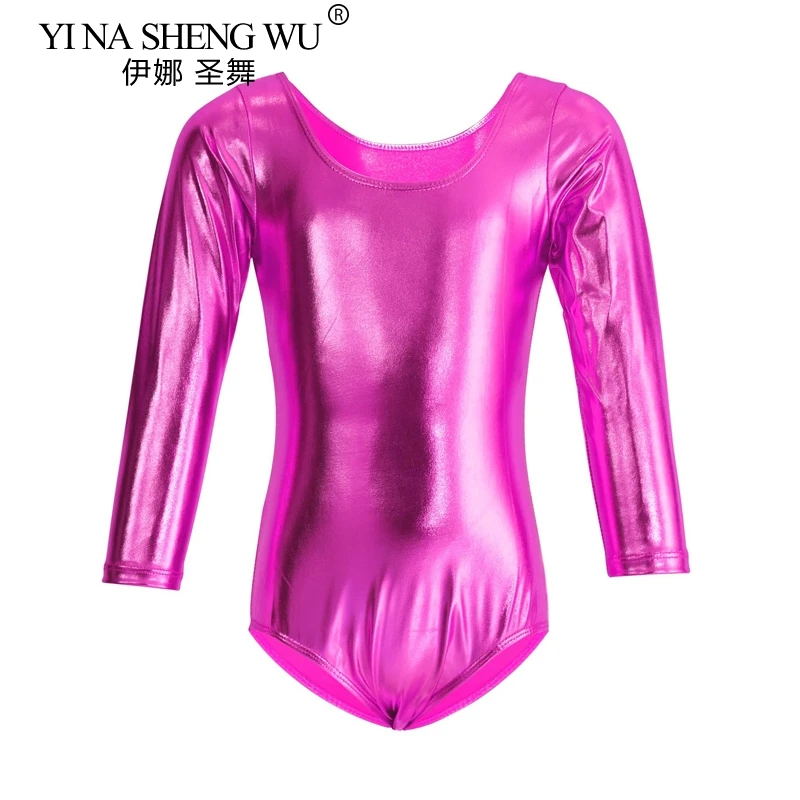 Ballet Leotard For Girls Shinny Metallic Gymnastics Rombers Long Sleeve Gold Leotard Spandex