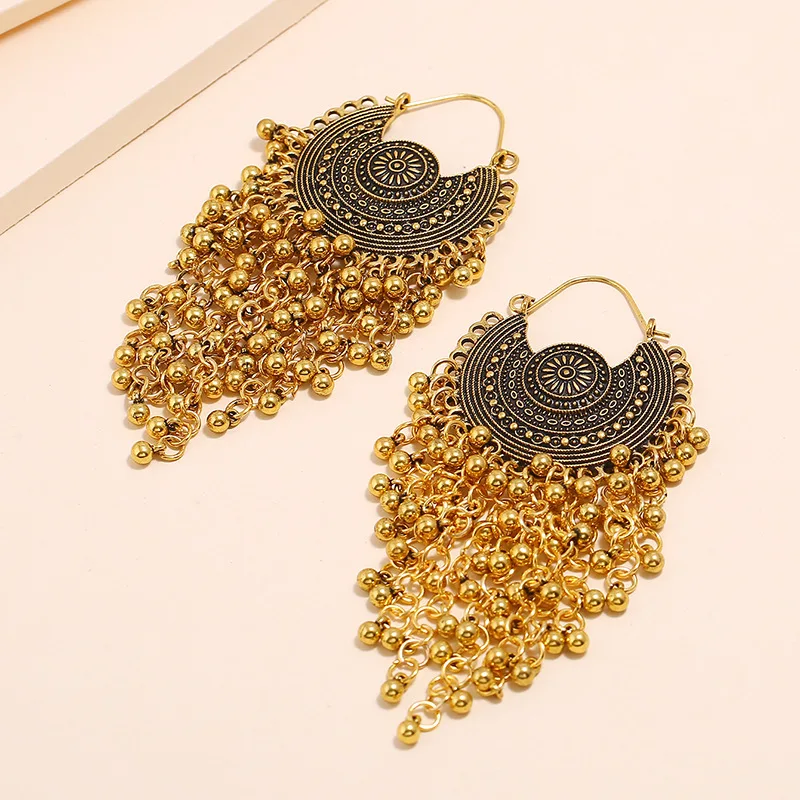 Женские винтажные серьги Jhumka большие золотого цвета с длинными подвесками в виде