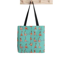 

2021 Shopper Flamingo Yoga Printed Tote Bag women Harajuku shopper Funny handbag girl Shoulder shopping bag Lady Canvas Bag