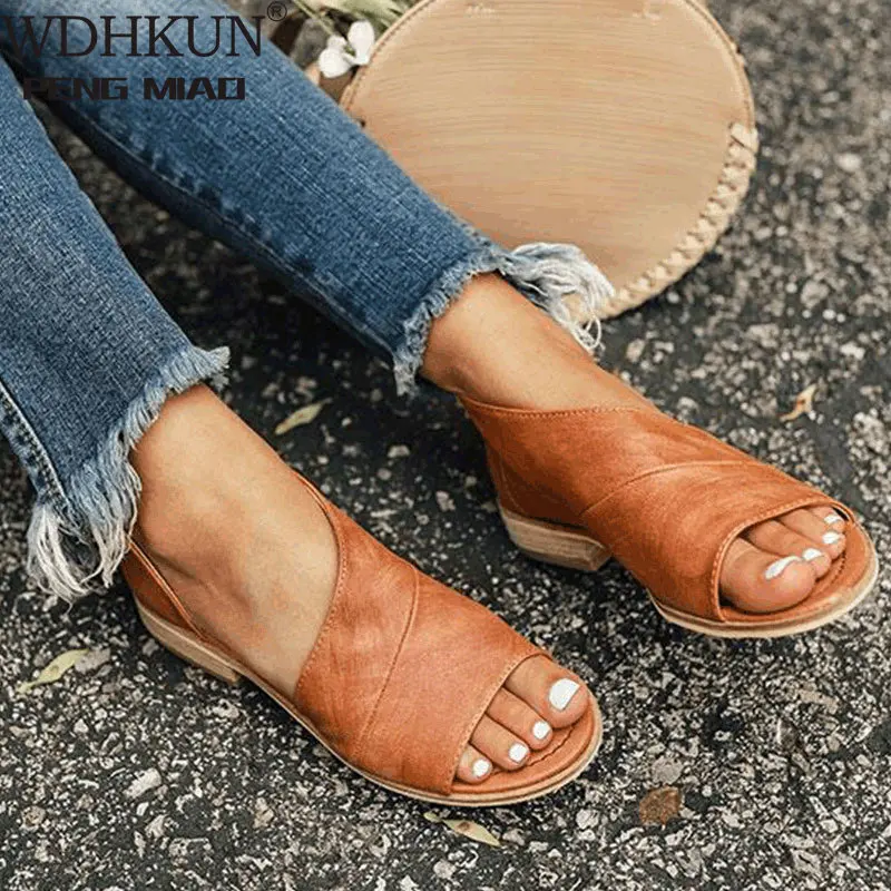 

WDHKUN Summer Women Leopard Sandals Cover Heel Shoes Female Peep Toe Sandals Low Heel Suede Retro Comfortable Casual Shoes