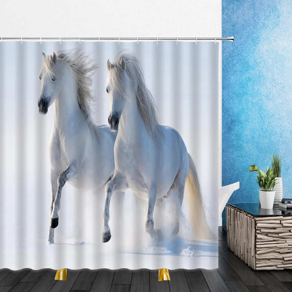 

Animal Shower Curtains Horse Winter Snow Pentium Steed Painting 3D Print Bathroom Home Decor Waterproof Polyester Cloth Curtain