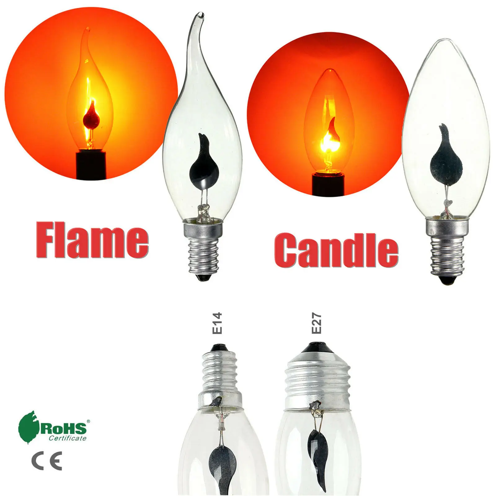 10pcs LED Flame Tip Candle Light Flicker Filament Bulb Vintage Decor