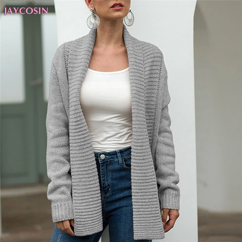 JAYCOSIN 2019 свитер женский однотонный вязаный карманы пальто Блузка накидка