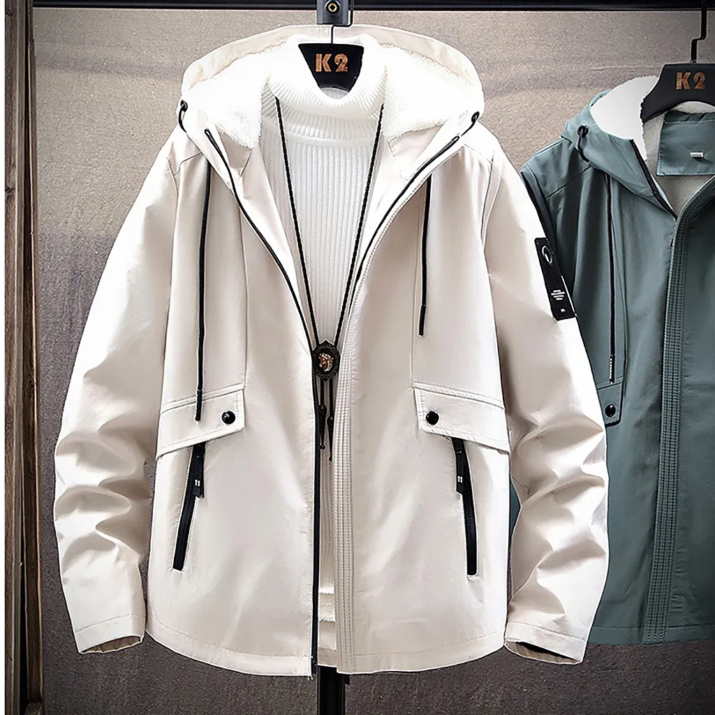 Beige KLV куртки мужские зимние одноцветные флисовые повседневные модные кардиганы с длинным рукавом Повседневные Блузки Топы пальто Новинка Лидер продаж - Цвет: Beige