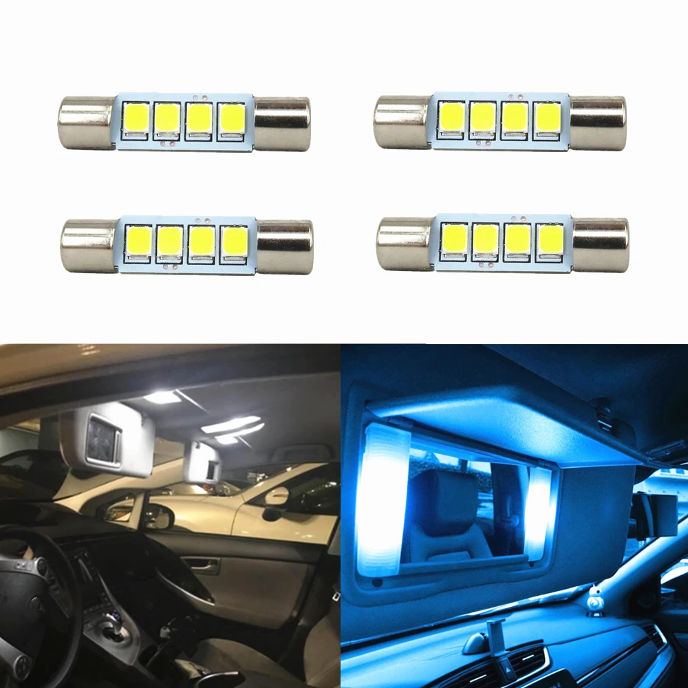 WLJH 4x Ice Blue White 2835 SMD 28mm 29mm Festoon 6614F 6612F Led Bulb for Car Interior Dome Map Vanity Mirror Sun Visor Lights |