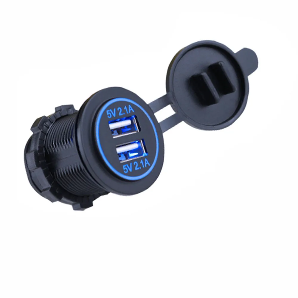 12 V-24 V Цифровой Дисплей авто зарядное устройство для мотоцикла RV 4.2A двойной зарядное устройство USB для телефона iPad Планшеты Водонепроницаемый Авто Зарядное устройство - Название цвета: Синий