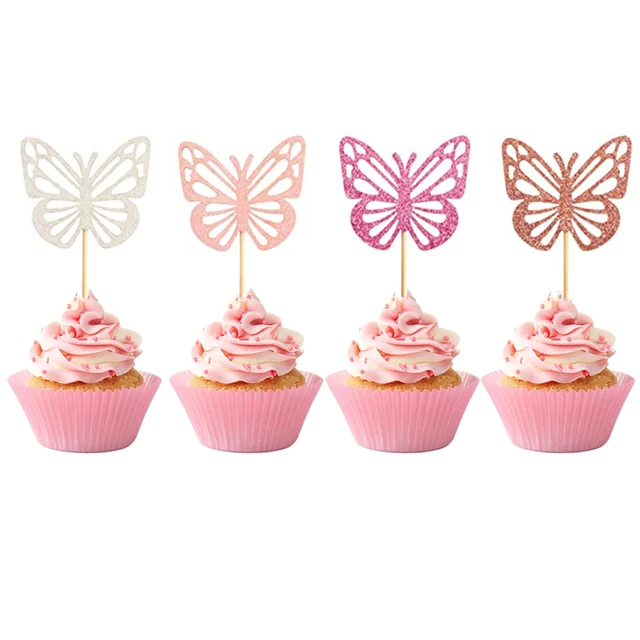 13 pçs glitter borboleta feliz aniversário bolo toppers 3d rosa crianças  festa de aniversário cupcake topper para chá de bebê cozimento decoração -  AliExpress