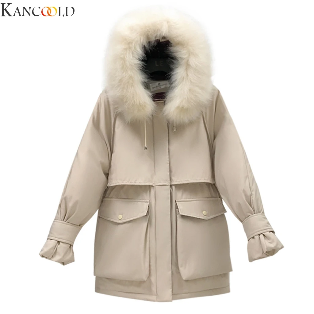 KANCOOLD Women Coat Cotton Solid Color Hooded Parka big pocket Buttoned Plus Size Long Parkas Overcoat Warm Loose Streetwear