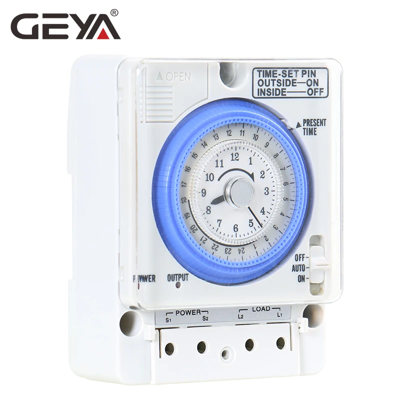 GEYA TB388 Non Power Failure 24 Hours Mechanical Timer Switch with Battery 100V-240V 15A Time Switch Din Rail