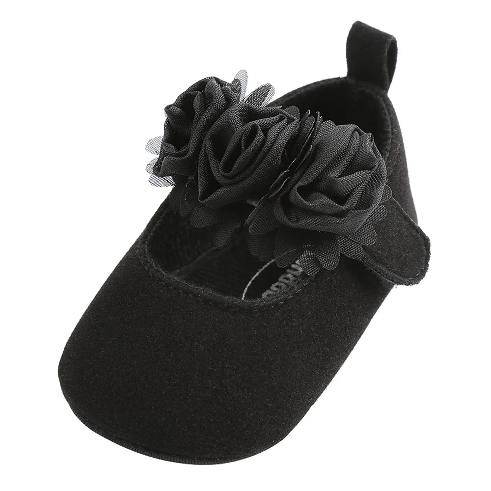 Черный Newborn Infant Baby Girl Princess Flower Fashion Toddler First Walkers Kid Shoes Flora Slip-on Baby Girl Shoes Newborn - Цвет: Черный