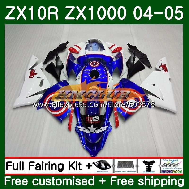 Тюнинг-пакет для KAWASAKI ZX 1000 CC ZX 10 сотрудников отдела исследований ZX-10R 04 05 116CL. 21 синего цвета со звездами ZX10R 04 05 ZX1000CC 1000CC ZX 10R 2004 2005 обтекатель