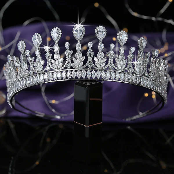 white gold Корона HADIYANA, винтажная, элегантная, нежная, для женщин, для свадьбы, невесты, аксессуары для волос, фианит, тиара, роскошные ювелирные изделия BC5702 Diadema - Окраска металла: white gold