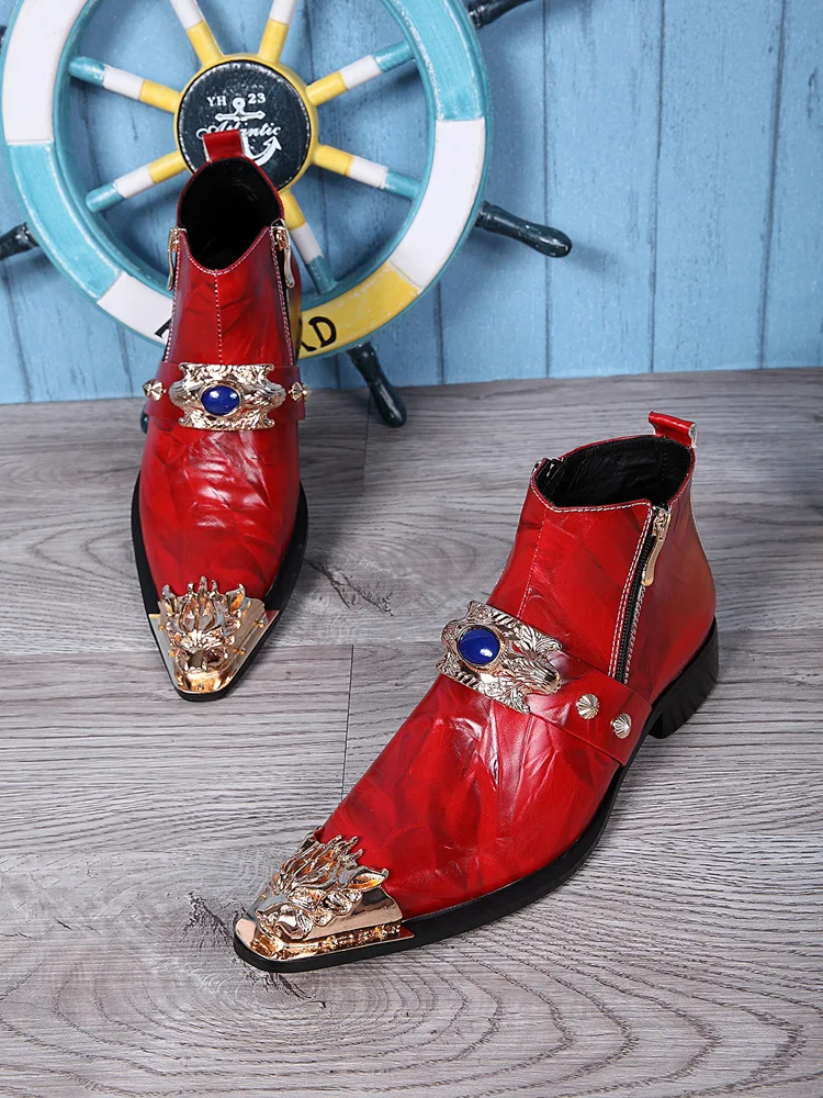 

New Retro Men's Carved Martin Boots Men's Ankle Boots Motorcycle Handsome Men's Boots Buty Robocze Pointed Toe Cow Leather